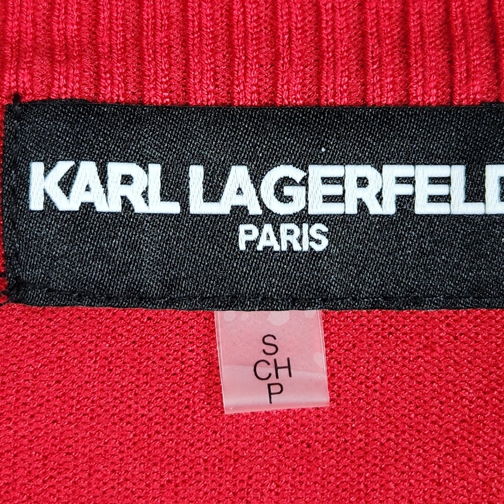 Karl Lagerfeld Paris Sweater Womens Small Red Gold Button Sleeve Pullover Office - Picture 3 of 9